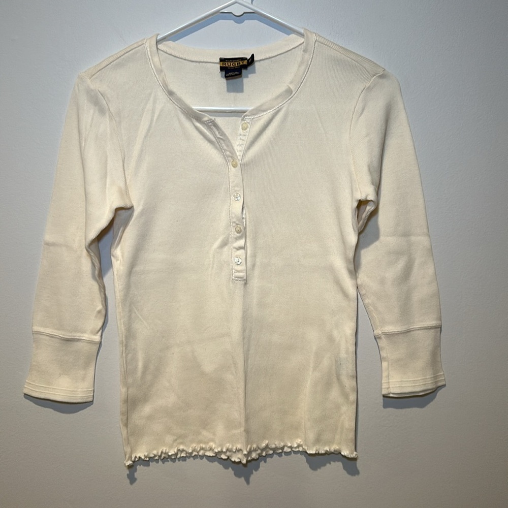 Rugby Ralph Lauren Cream Long Sleeve Henley Tee